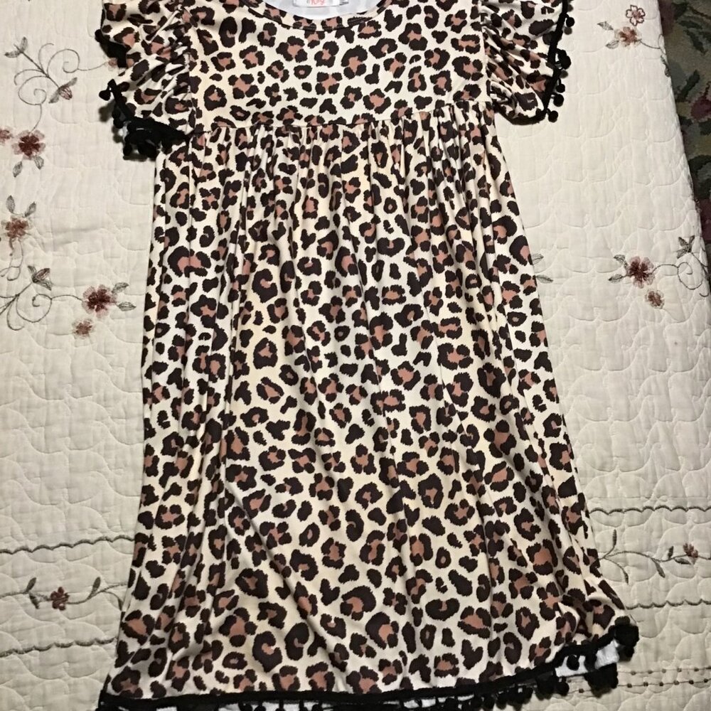 Mila and Rose Cheetah Dress w/Black Pom Poms Size 7/8, Great Shape
